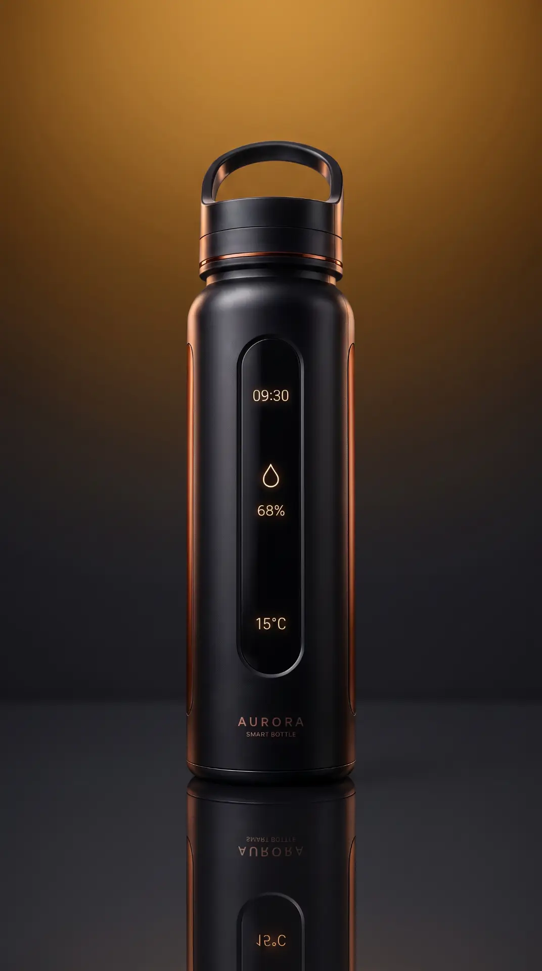 AURORA smart bottle with copper accents and hydration display